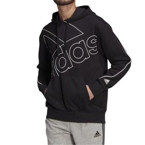 ADIDAS-CHANDAIL Hoodie Unisex Size 2XL Black Essentials Giant Logo Cotton Blend